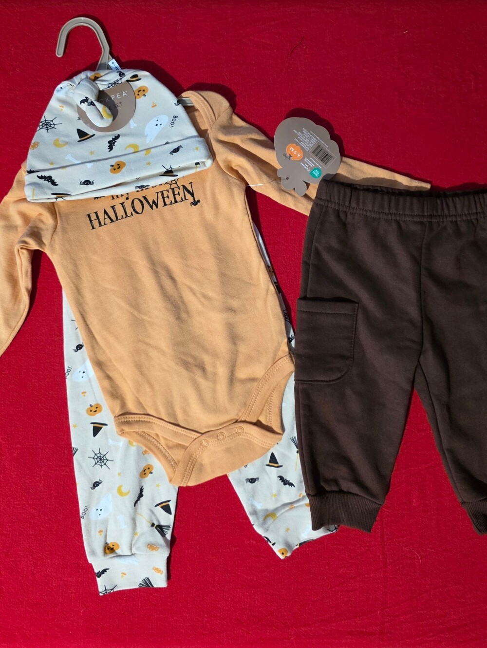 Chick pea 'My First Halloween' Bodysuit Set with Printed Hat & Pants. Extra Pant